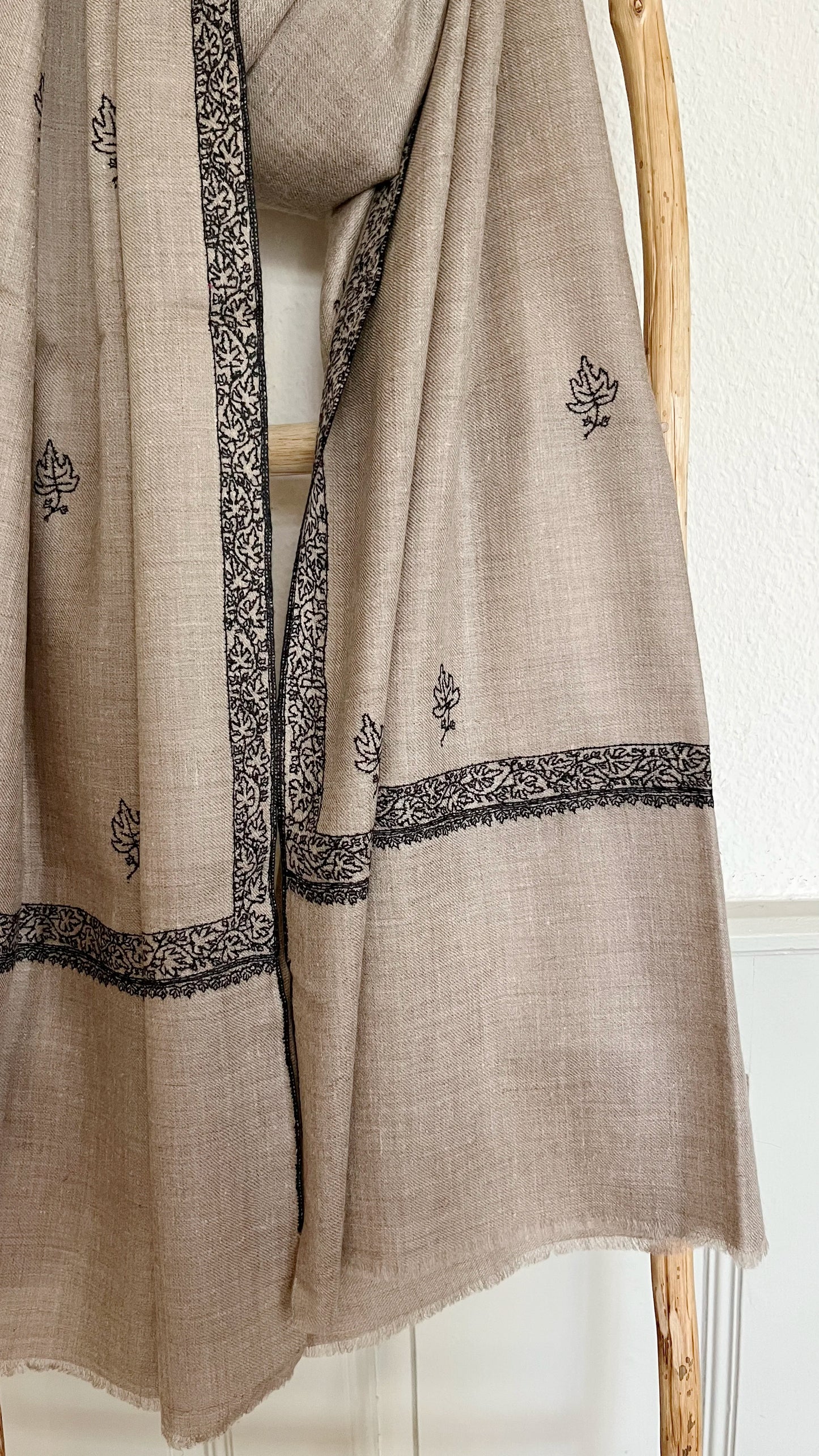 Pashmina Stole with Paisley Border Embroidery