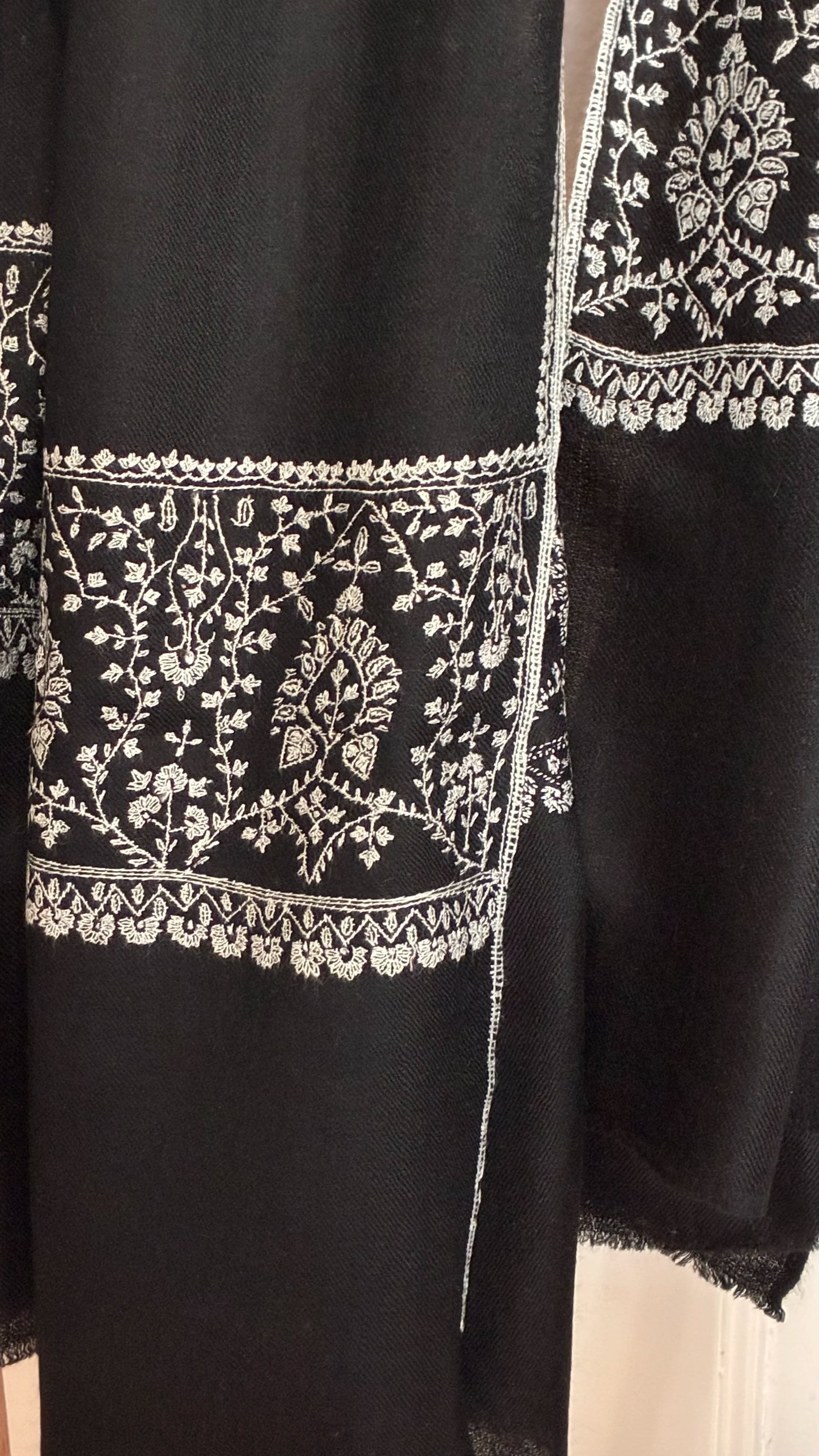 Pashmina Stole with Paisley Border Embroidery