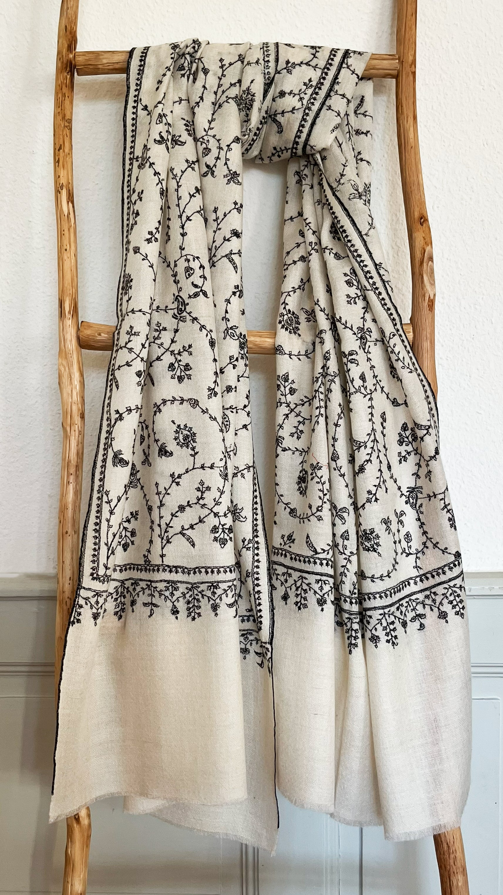Handmade Pashmina Stole with Sozni Jaalidar Embroidery - 100