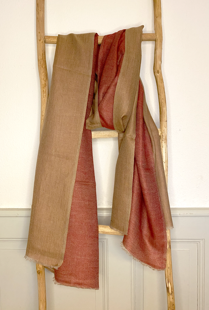 Laal's double-sided stole, made from 100% cashmere, is light, soft, and exquisite Handmade Reversible Pashmina Stole