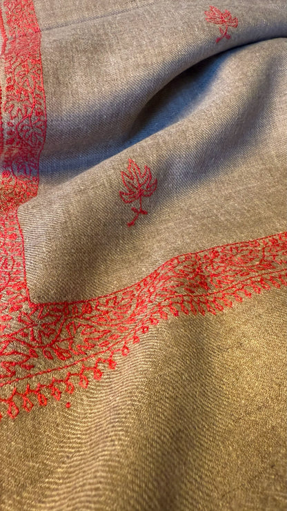 Pashmina Stole with Paisley Border Embroidery