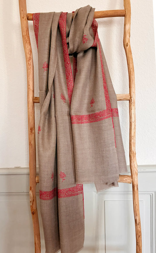 Pashmina Stole with Paisley Border Embroidery