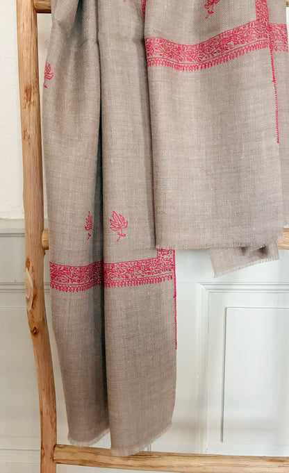 Pashmina Stole with Paisley Border Embroidery