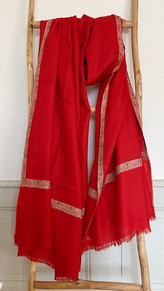 Classic Cashmere Pashmina Shawl with Embroidered Border