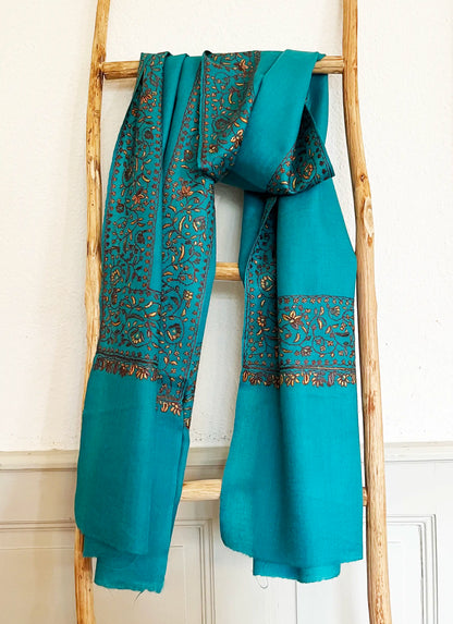 Pashmina Stole with Paisley Border Embroidery