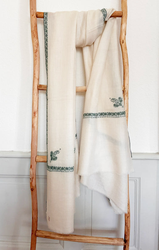Pashmina Stole with Paisley Border Embroidery